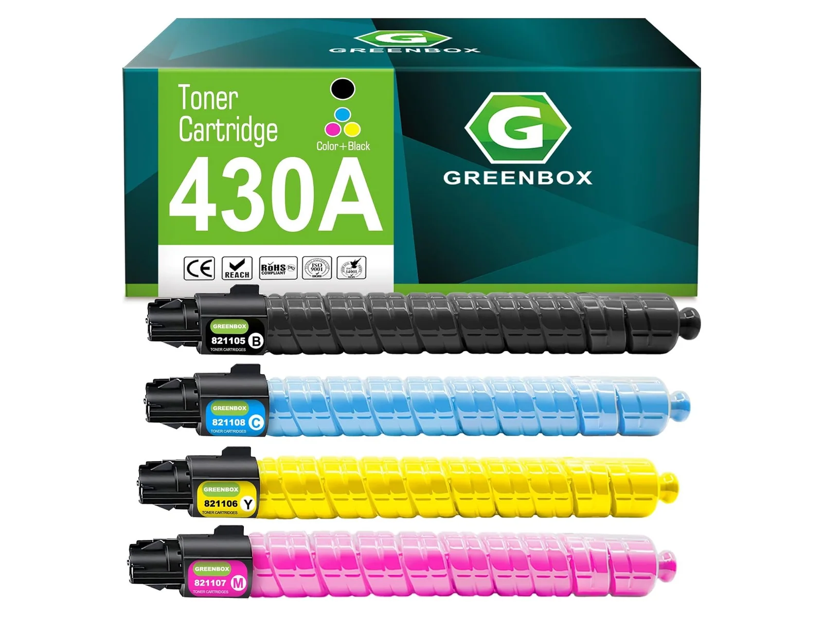 GREENBOX SP C430 / C430A Toner Cartridge for Ricoh, 1 Black + 1 Cyan + 1 Yellow + 1 Magenta, 4-pack