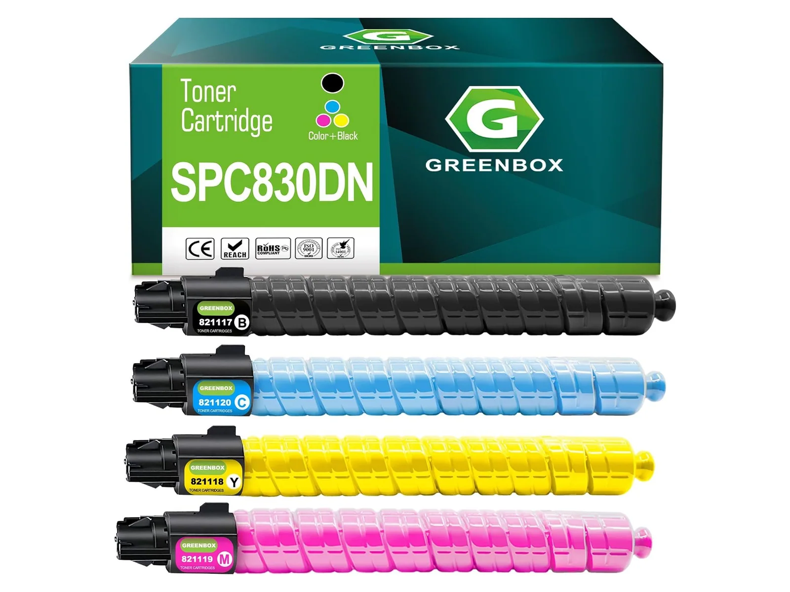 GREENBOX SP C830DN Toner Cartridge for Ricoh, 1 Black + 1 Cyan + 1 Magenta + 1 Yellow, 4-pack