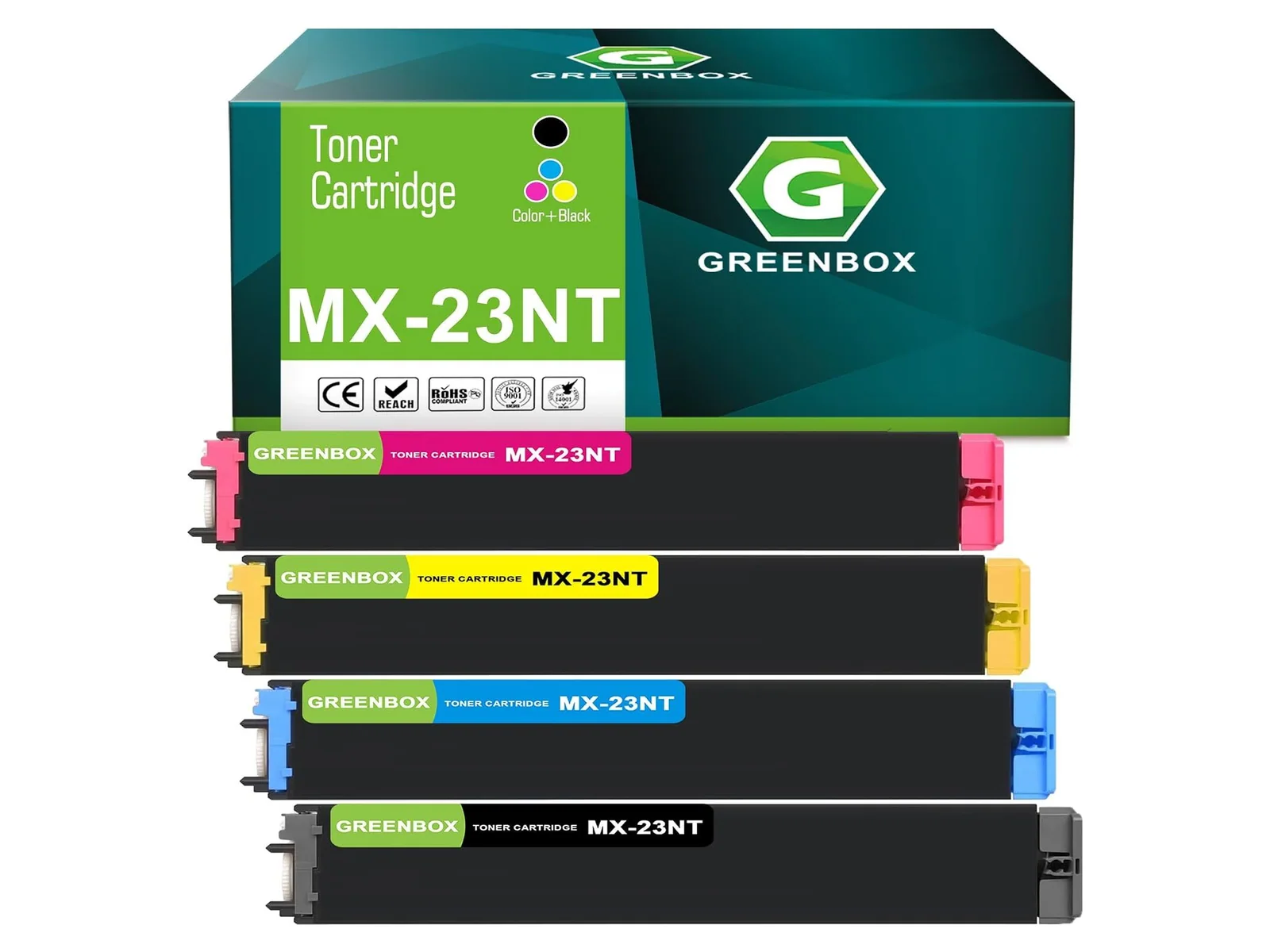 GREENBOX MX-23NT Toner Cartridge for Sharp, 1 Black + 1 Cyan + 1 Magenta + 1 Yellow, 4-pack