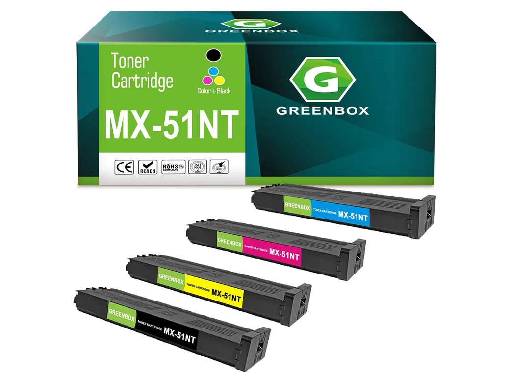 GREENBOX MX-51NT Toner Cartridge for Sharp, 1 Black + 1 Cyan + 1 Yellow + 1 Magenta, 4-pack