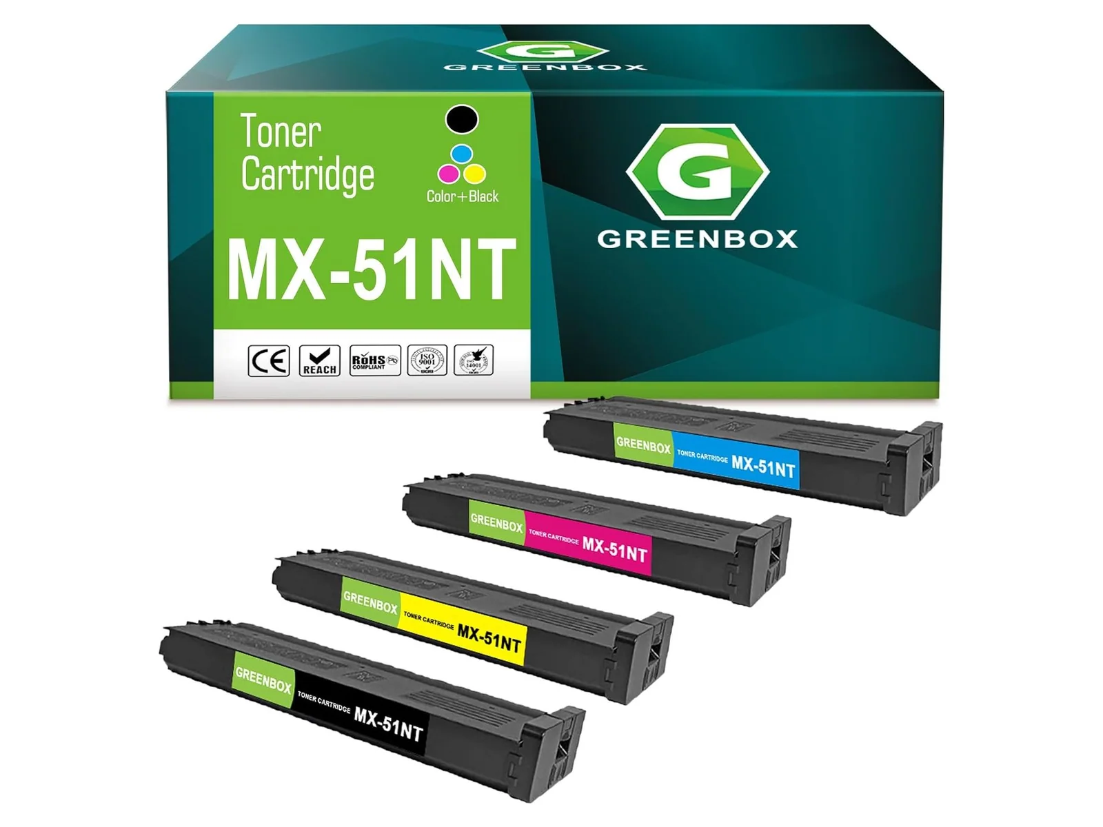 GREENBOX MX-51NT Toner Cartridge for Sharp, 1 Black + 1 Cyan + 1 Yellow + 1 Magenta, 4-pack
