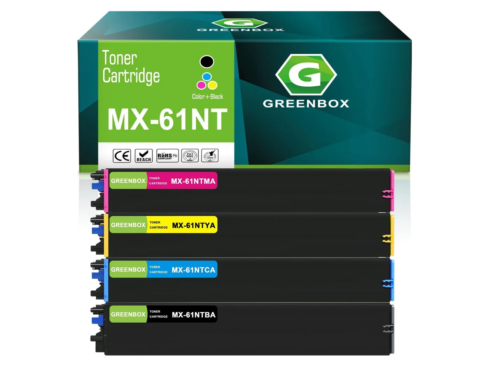 GREENBOX MX-61NT Toner Cartridge for Sharp, 1 Black + 1 Cyan + 1 Magenta + 1 Yellow, 4-pack