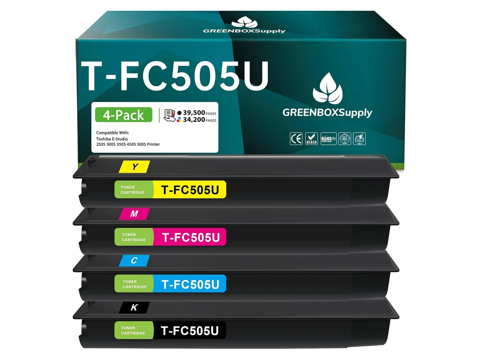 GREENBOX T-FC505U / TFC505 Toner Cartridge for Toshiba, 1 Black + 1 Cyan + 1 Yellow + 1 Magenta, 4-pack