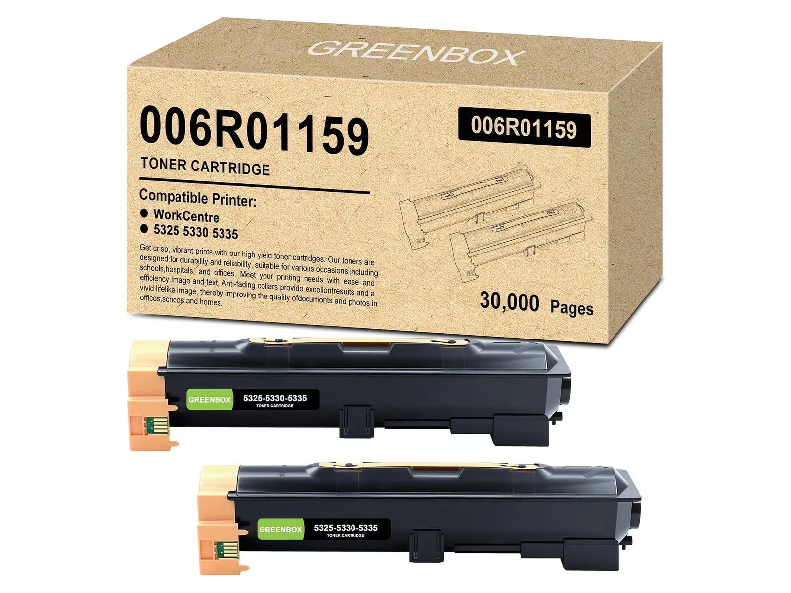 GREENBOX 5325 / 5330 Toner Cartridge for Xerox, 2 Black, 2-pack