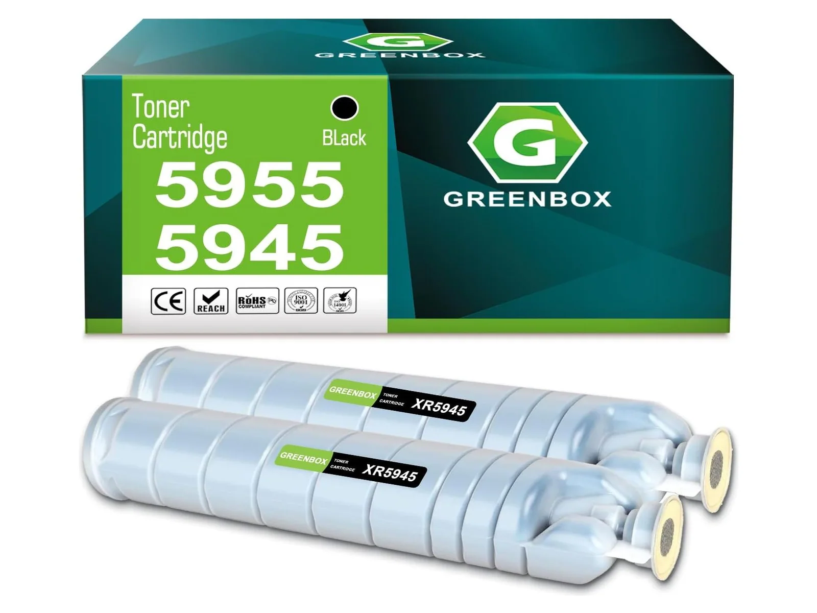 GREENBOX 5945 / 5955 Toner Cartridge for Xerox, 2 Black, 2-pack