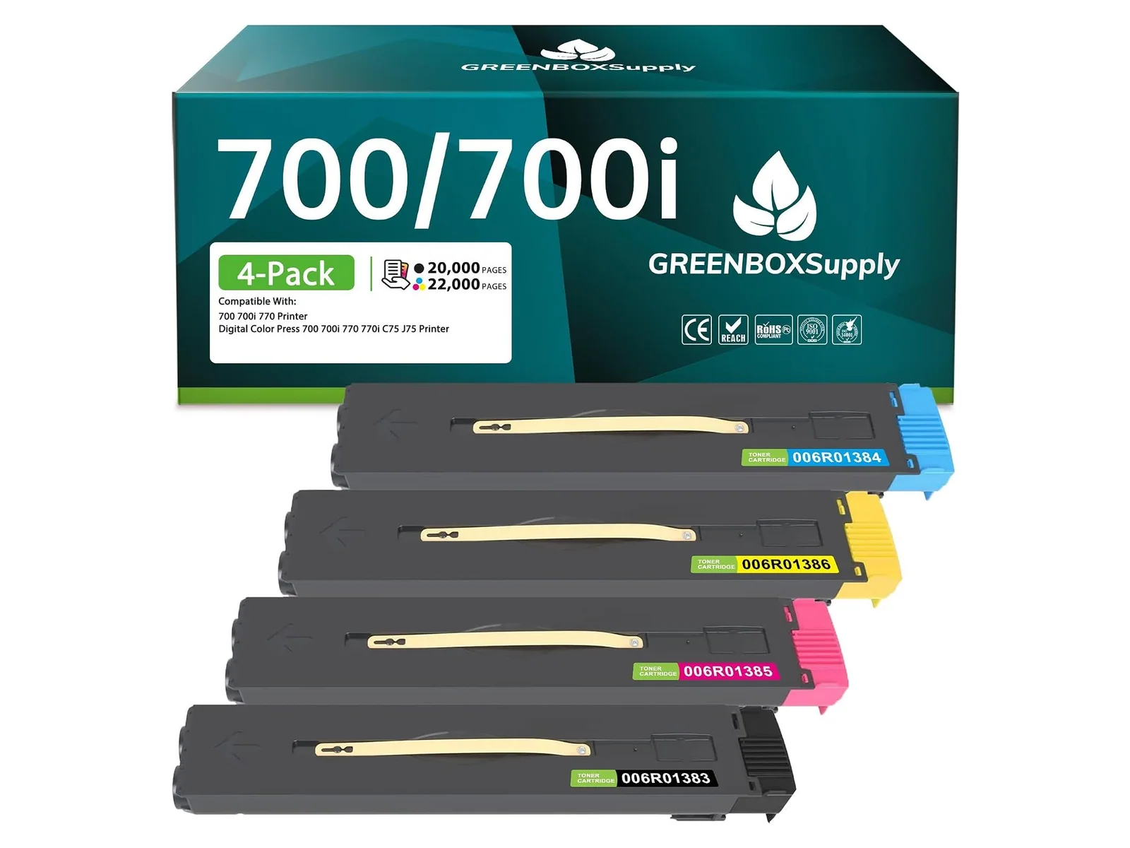 GREENBOX 700 Toner Cartridge for Xerox, 1 Black + 1 Cyan + 1 Magenta + 1 Yellow, 4-pack