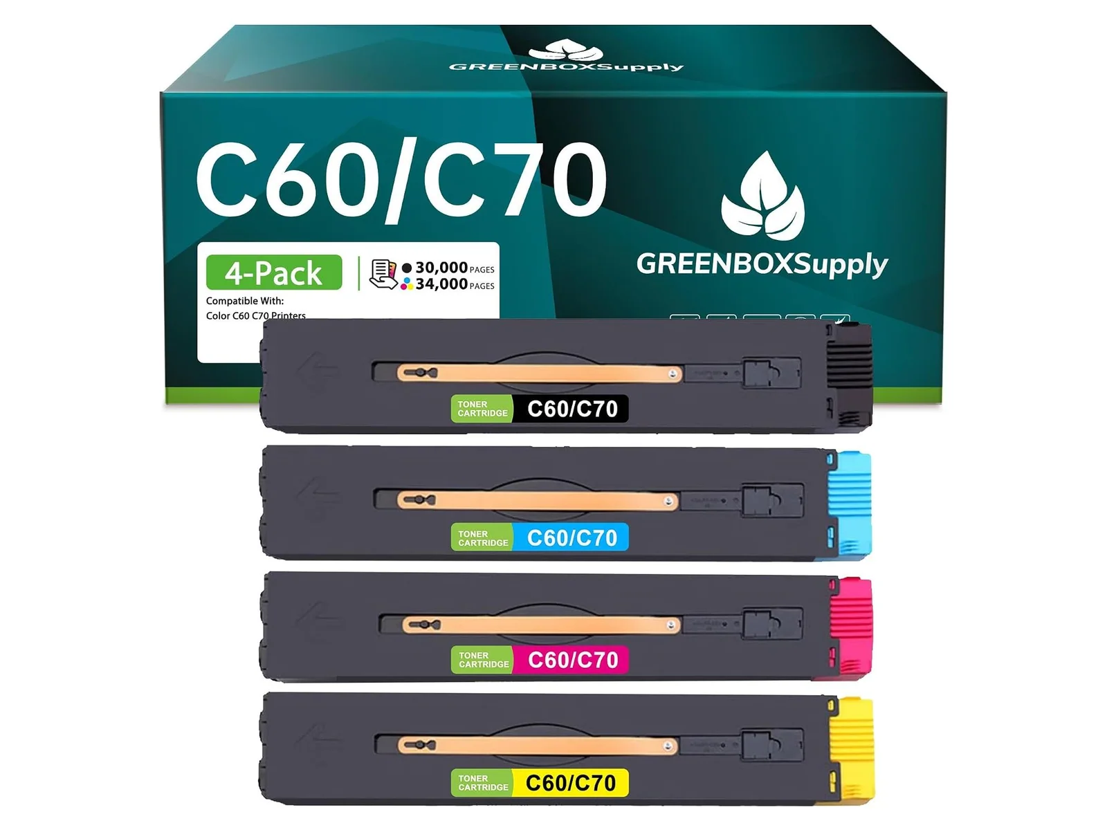 GREENBOX C60 / C70 Toner Cartridge for Xerox, 1 Black + 1 Cyan + 1 Magenta + 1 Yellow, 4-pack