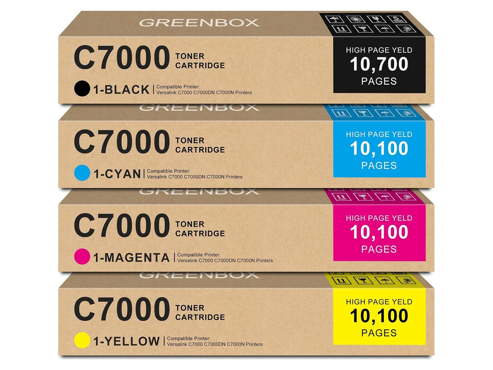 GREENBOX C7000 Toner Cartridge for Xerox, 1 Black + 1 Cyan + 1 Magenta + 1 Yellow, 4-pack
