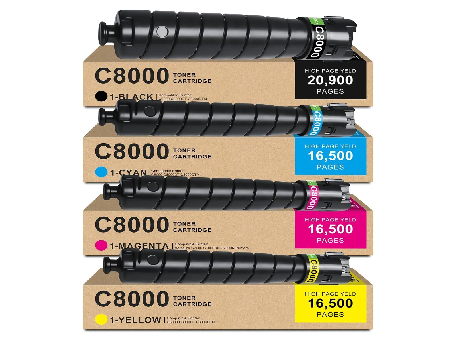 GREENBOX C8000 Toner Cartridge for Xerox, 1 Black + 1 Cyan + 1 Magenta + 1 Yellow, 4-pack