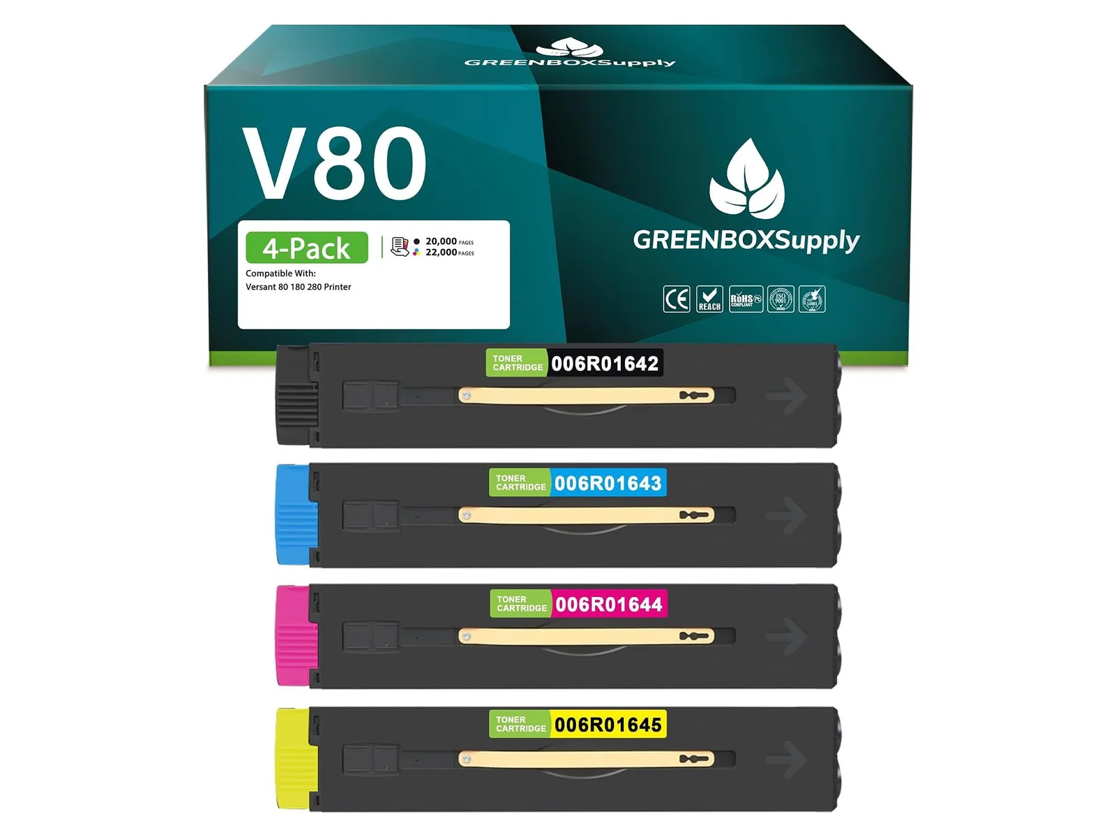 GREENBOX V80 / 180 Toner Cartridge for Xerox, 1 Black + 1 Cyan + 1 Magenta + 1 Yellow, 4-pack
